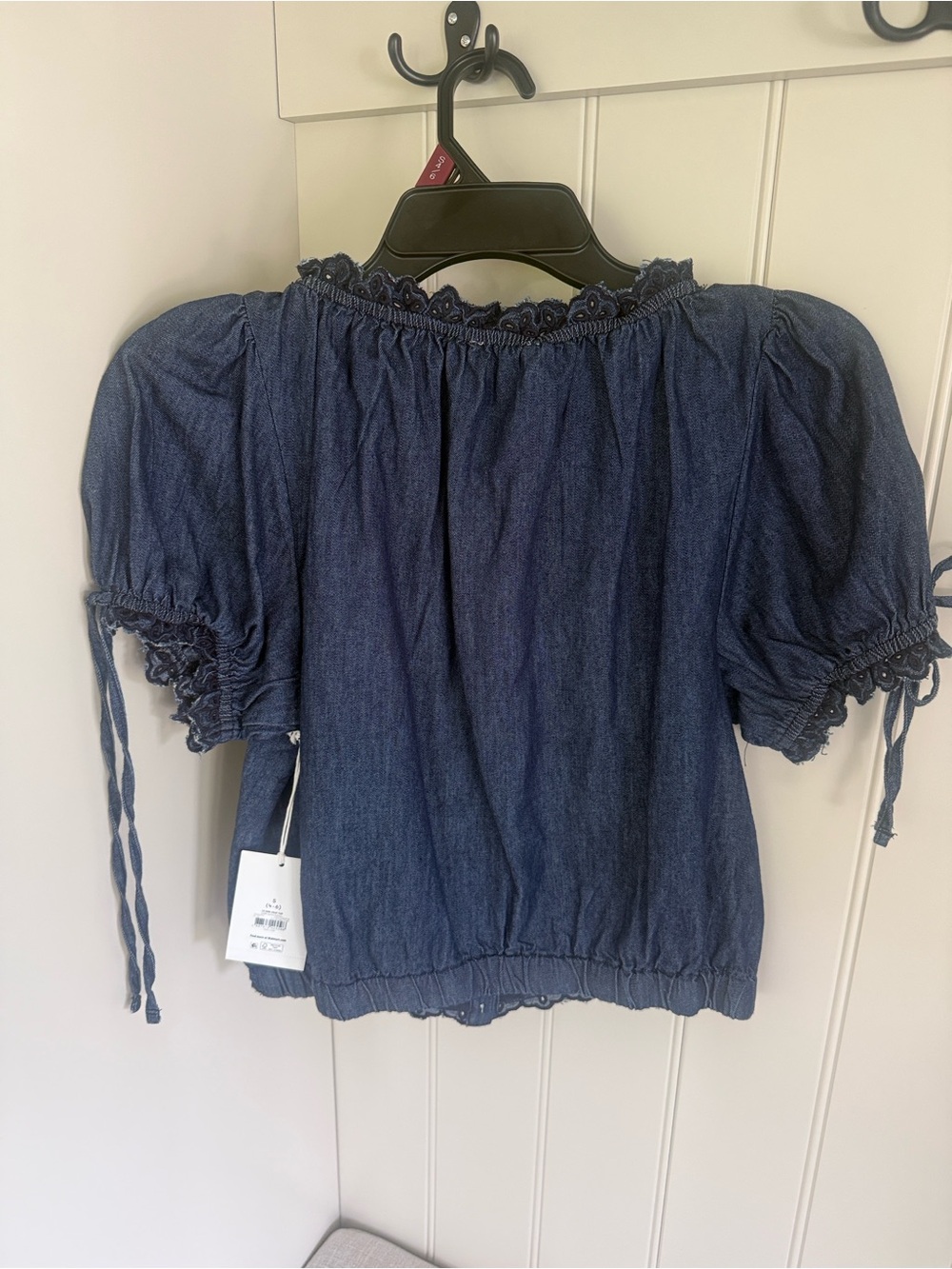 Free Assembly Embroidered Chambray crop top dark wash small NWT - Picture 2 of 5
